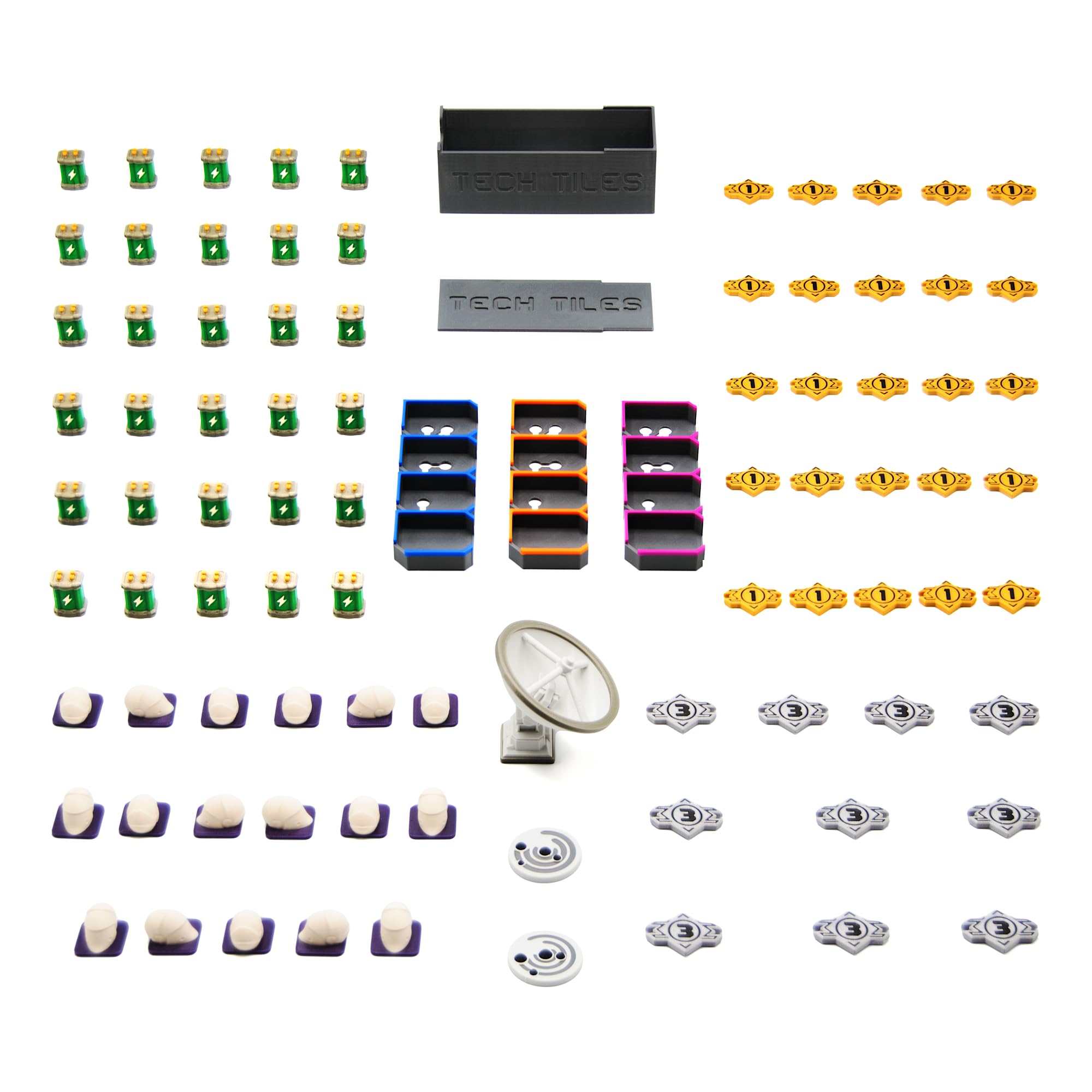 Kit di miglioramento per SETI - 90 pezzi. Accessorio per gioco da tavolo con gettoni di credito ed energia, esofossili, segnalibro del giocatore iniziale e scatola di piastrelle con vassoi