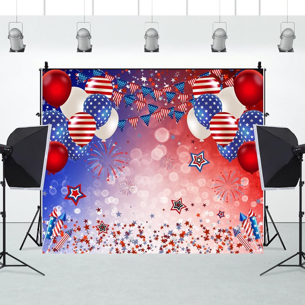 12x8ft US Flags 4th of July Backdrop Veteran Day Memorial Day Photography Background America Flag Pattern Balloons Party Decorations Studio Photo Booth Props