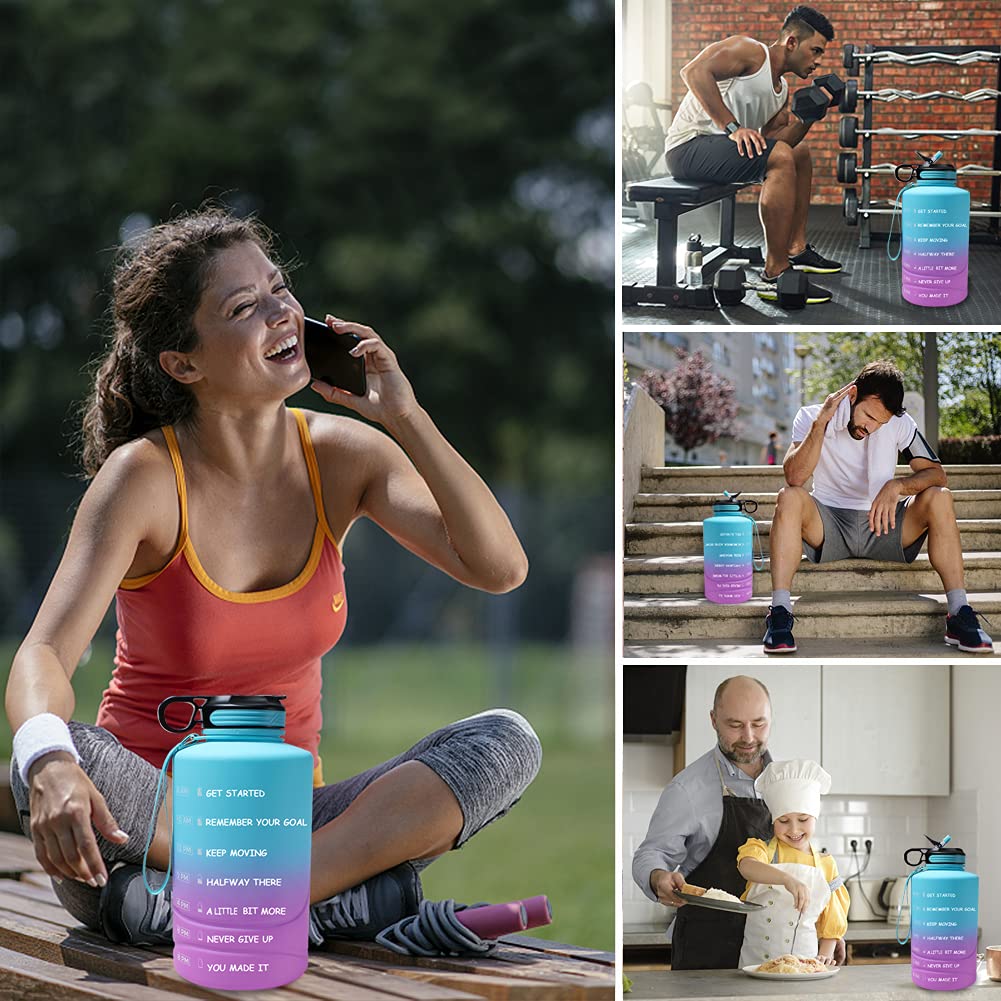 Borraccia In Vetro Da 1700 Ml Con Indicatore Del Tempo E Custodia In Silicone, Per Palestra E Fitness, Colore Blu