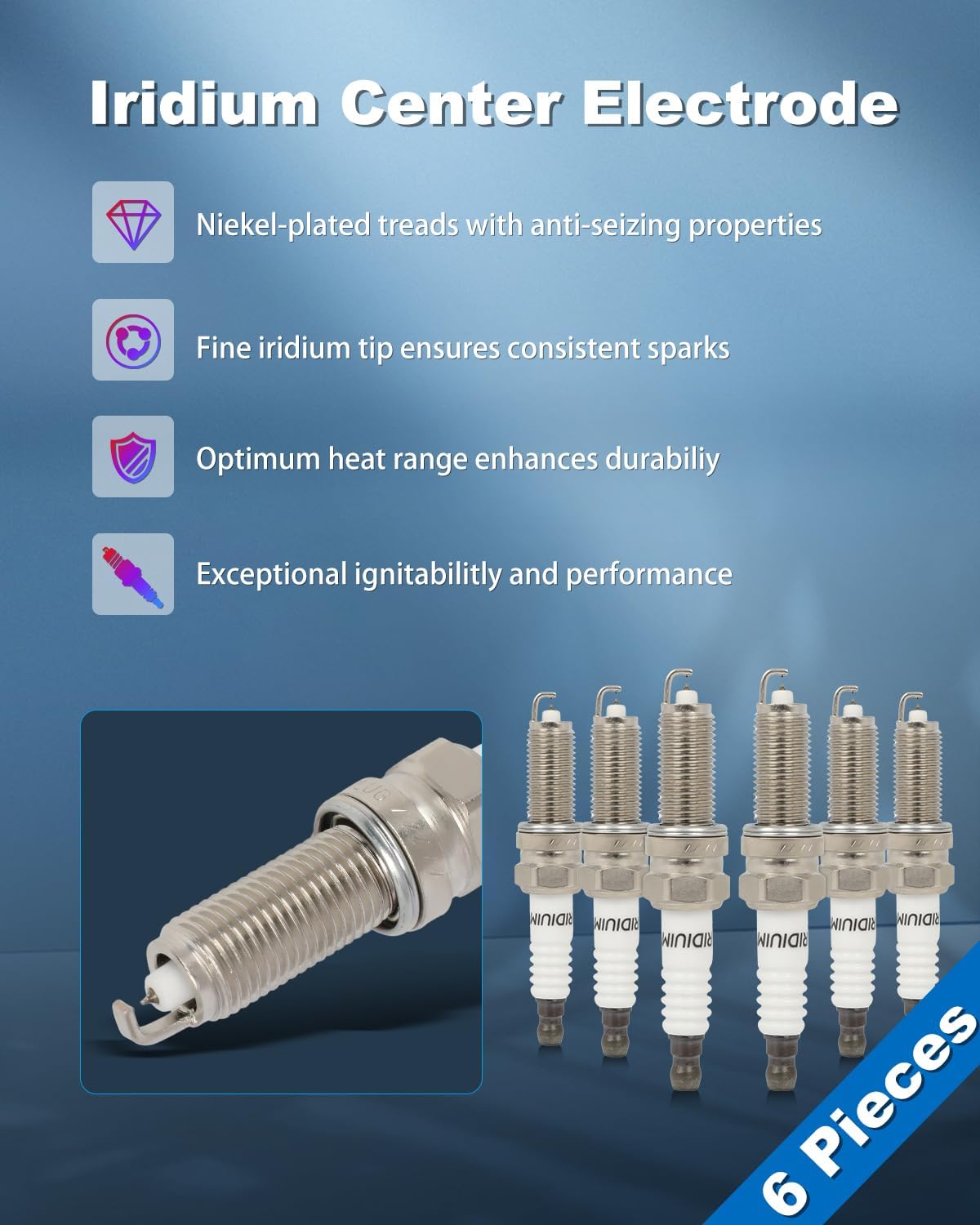 ECCPP Compatible 2009-2011 for Hyundai for Genesis 3.8L/V6 6*Spark Plugs Iridium Platinum #97319,DILKR6A-11
