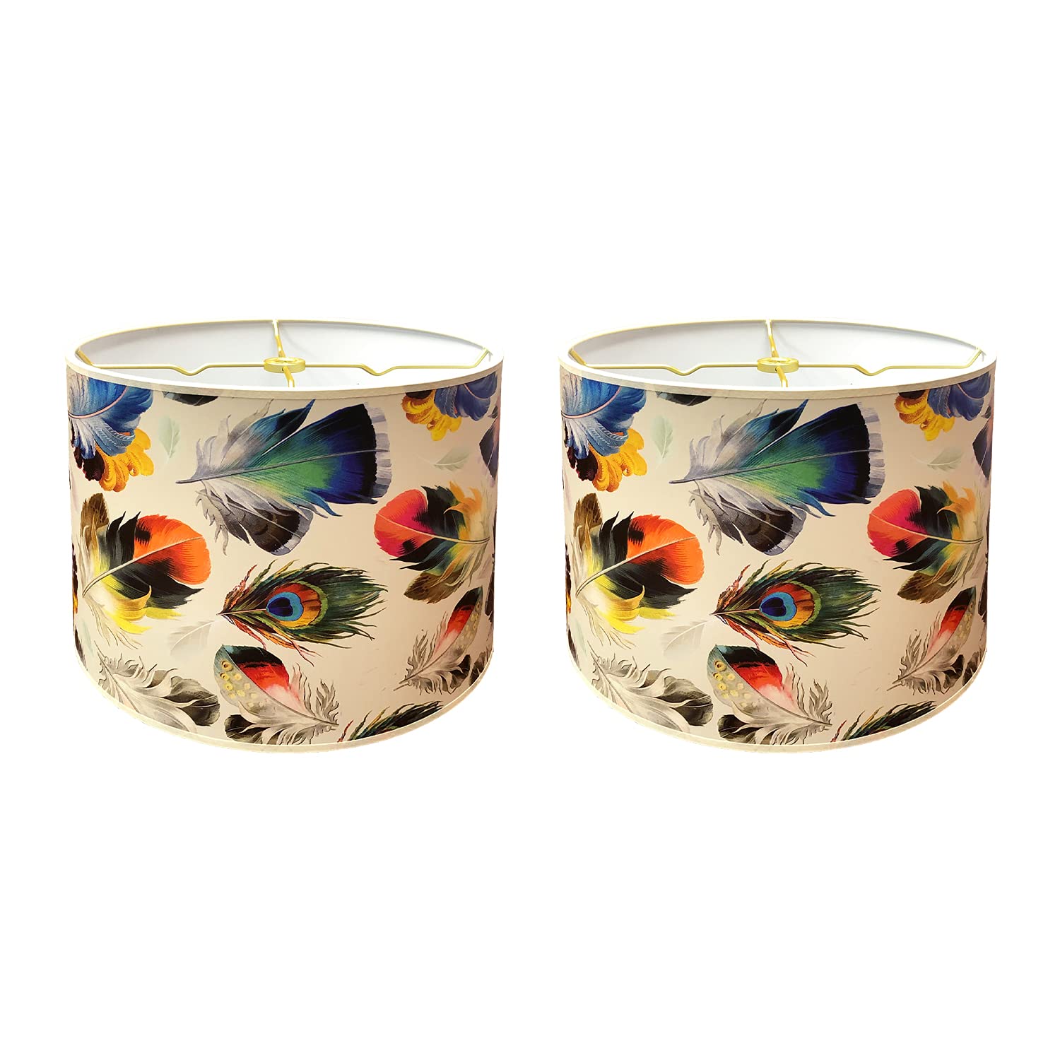Royal Designs, Inc. Trendy Decorative Handmade Drum Shade, Made in USA, 12in, HBC-8072-12-2, Falling Feathers - 2 Pk