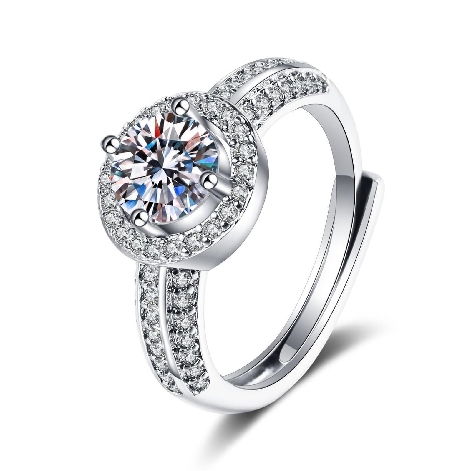 Biżuteria pierścionki dla kobiet obrączki ślubne białe złoto 18K diament laboratoryjny aureola 4 zęby z cyrkonią rozmiar H 1/2 moda dla cioci dzień matki biżuteria