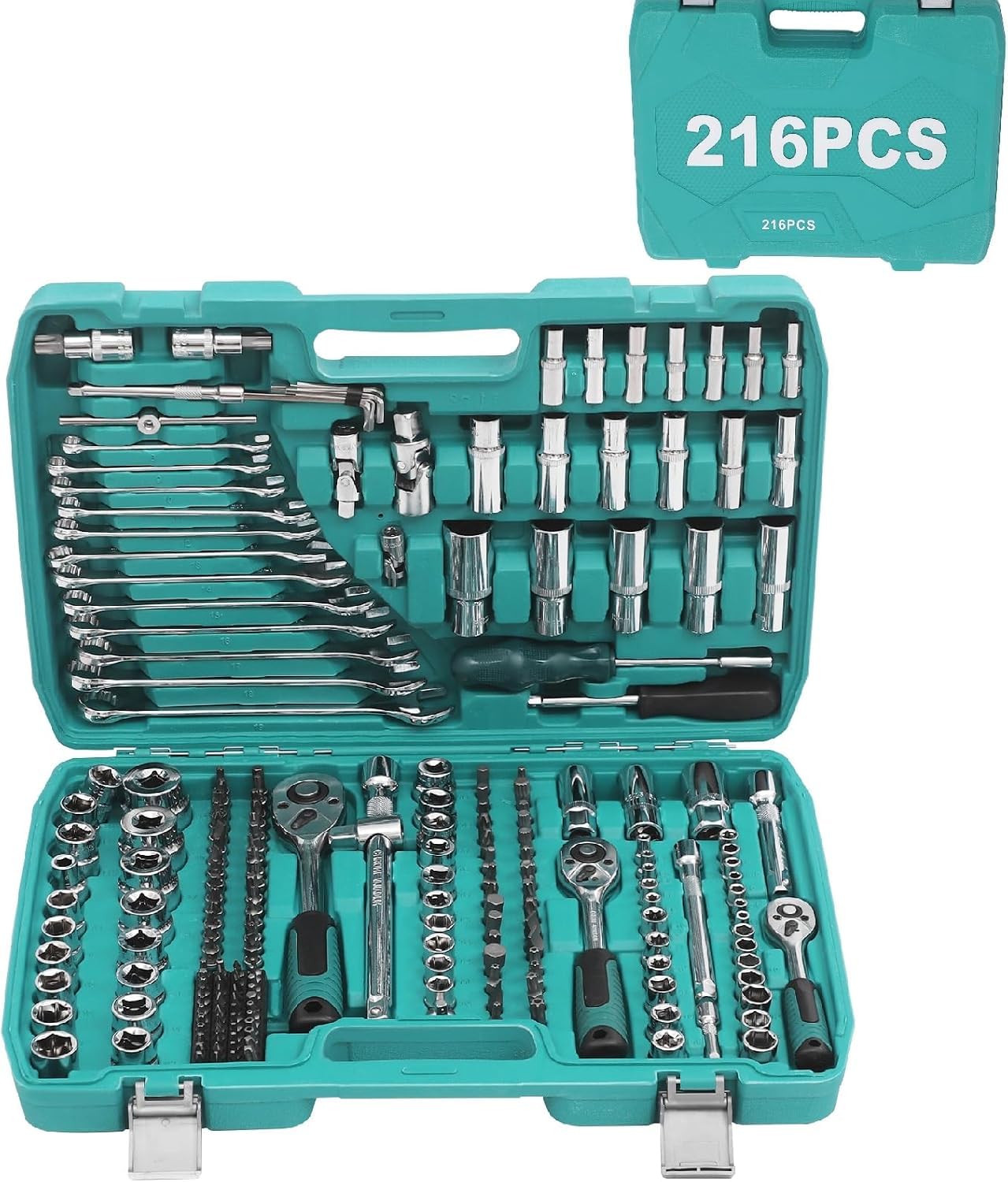 Set di Chiavi a Bussola da 216 Pezzi con Chiave a cricchetto, Giunto Universale, prolunghe e Kit di Utensili di precisione a 24 Denti.