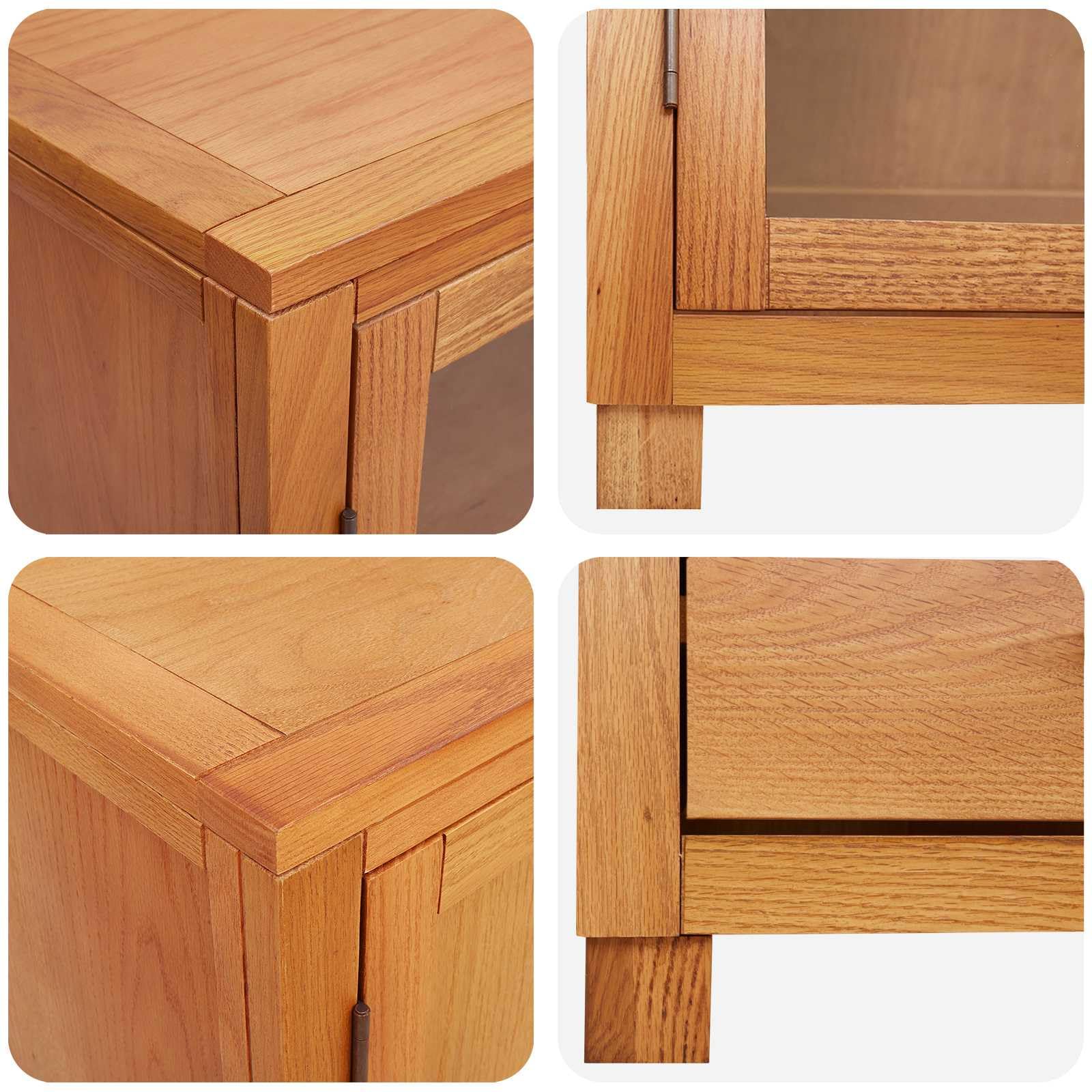 Aufbewahrungsmöbel Set braun aus Holzwerkstoff mit 4 Glastüren und Kippschutz, 80 x 50 x 160 cm, für Wohnzimmer Schlafzimmer, reichlich Stauraum für Ordnung im Innenbereich
