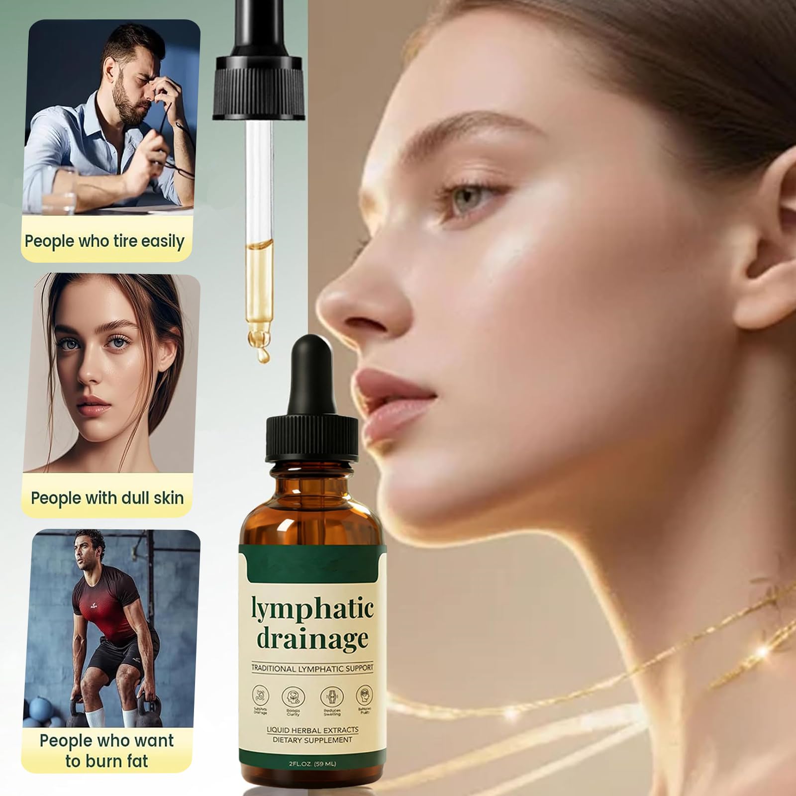 Drenante linfatico,Linfatica Gocce,Drenaggio linfatico,Drenante linfatico,Drenaggio linfatico corpo completo,Supporto sistema linfatico,Per donne uomini,Con 1 tavola Gua Sha,2 pezzi