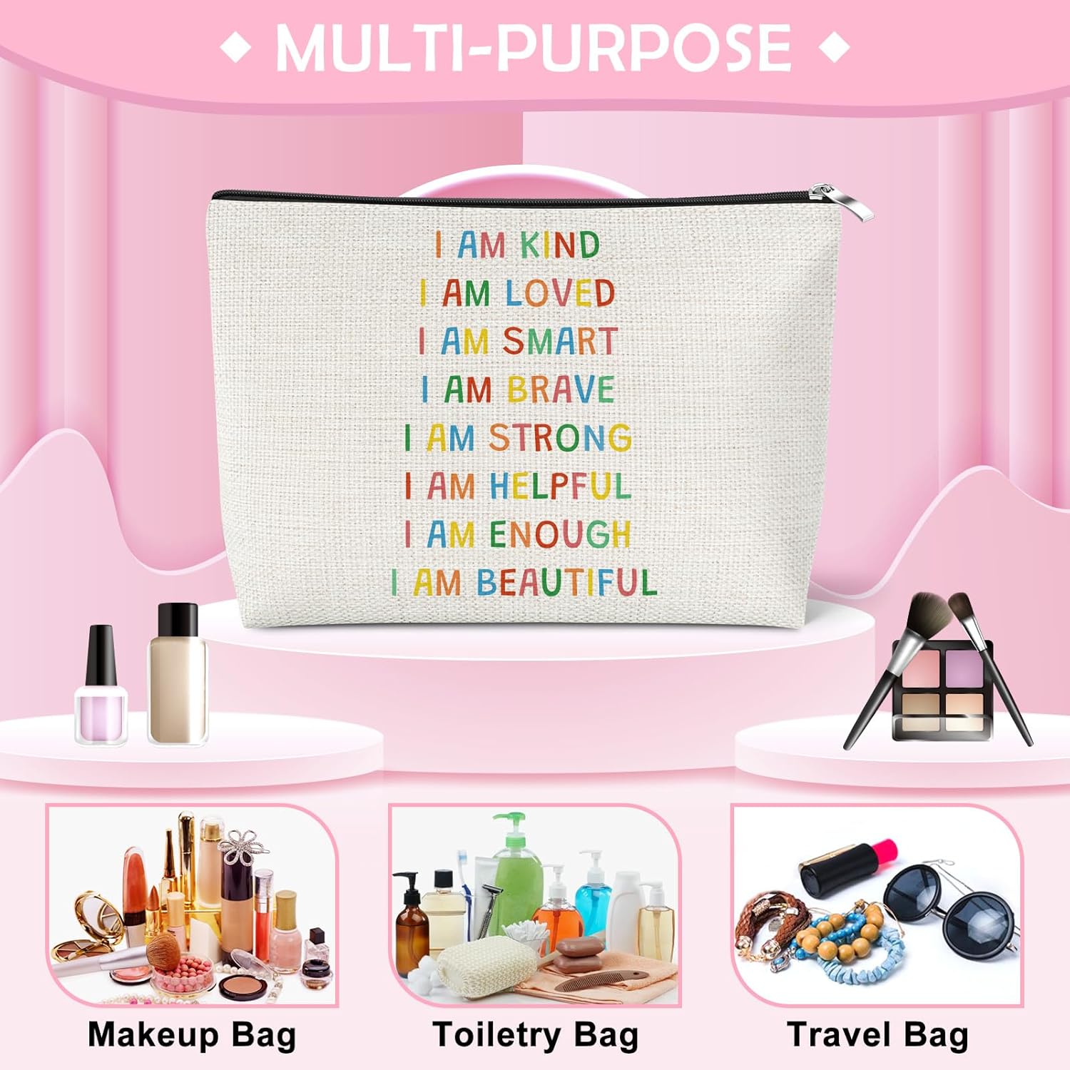 Positive Daily Affirmation Stress Relief Gifts Cosmetic Bag Employee Appreciation Gifts Inspirational Motivational Gift Makeup Bag Birthday Christmas Graduation Gift for Friend Sister Travel Pouch - Image 4