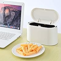 Vista 7 de SUBEKYU Mini bote de basura con tapa, pequeño cubo de basura de escritorio, mini cubos de basura para encimera, cesta de basura pequeña, blanco