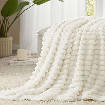 WAVVE Fluffy Blanket Fleece Throw For Sofa, Small Blanket, Cream White