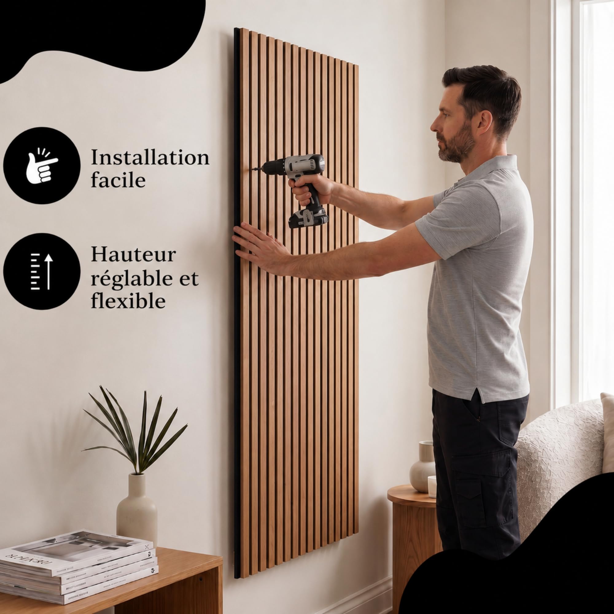Bayt Lot de 4 Panneaux Muraux Acoustiques Décoratifs 60x120 cm