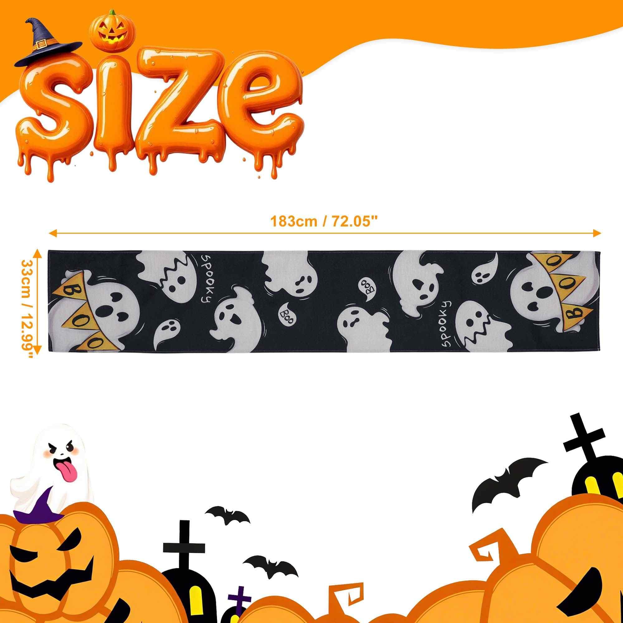 Gyrodymix Table Runners Halloween Spooky Ghost Table Runner for Theme Gathering Dinner Party Decorations Black White - Image 4