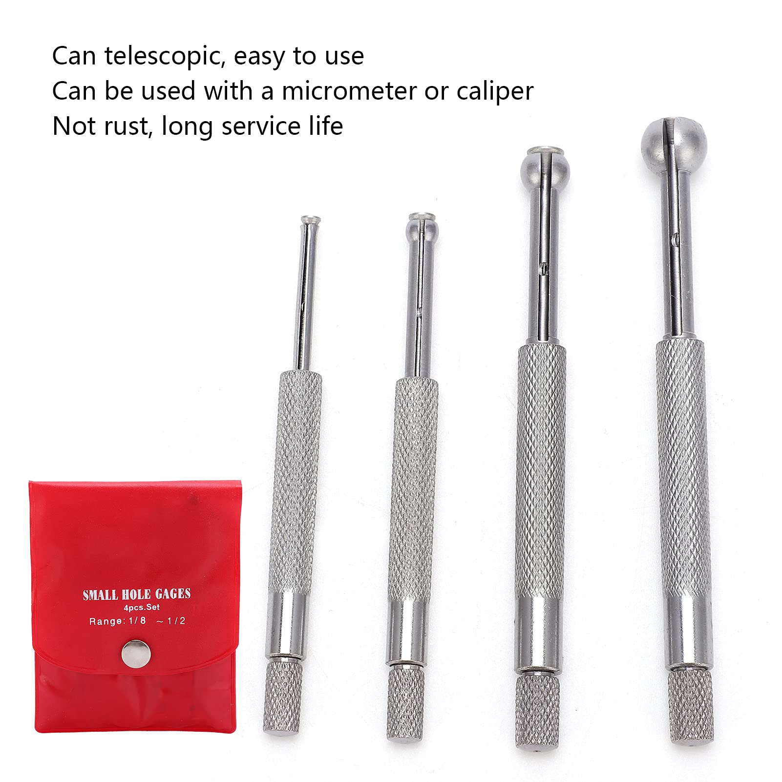Calibro per Fori 4PCS Calibro Telescopico Calibro a Sfera Completo Set di Alesametri 3‑13 Mm per Misurazione di Scanalature di Fessure per Piccoli Fori