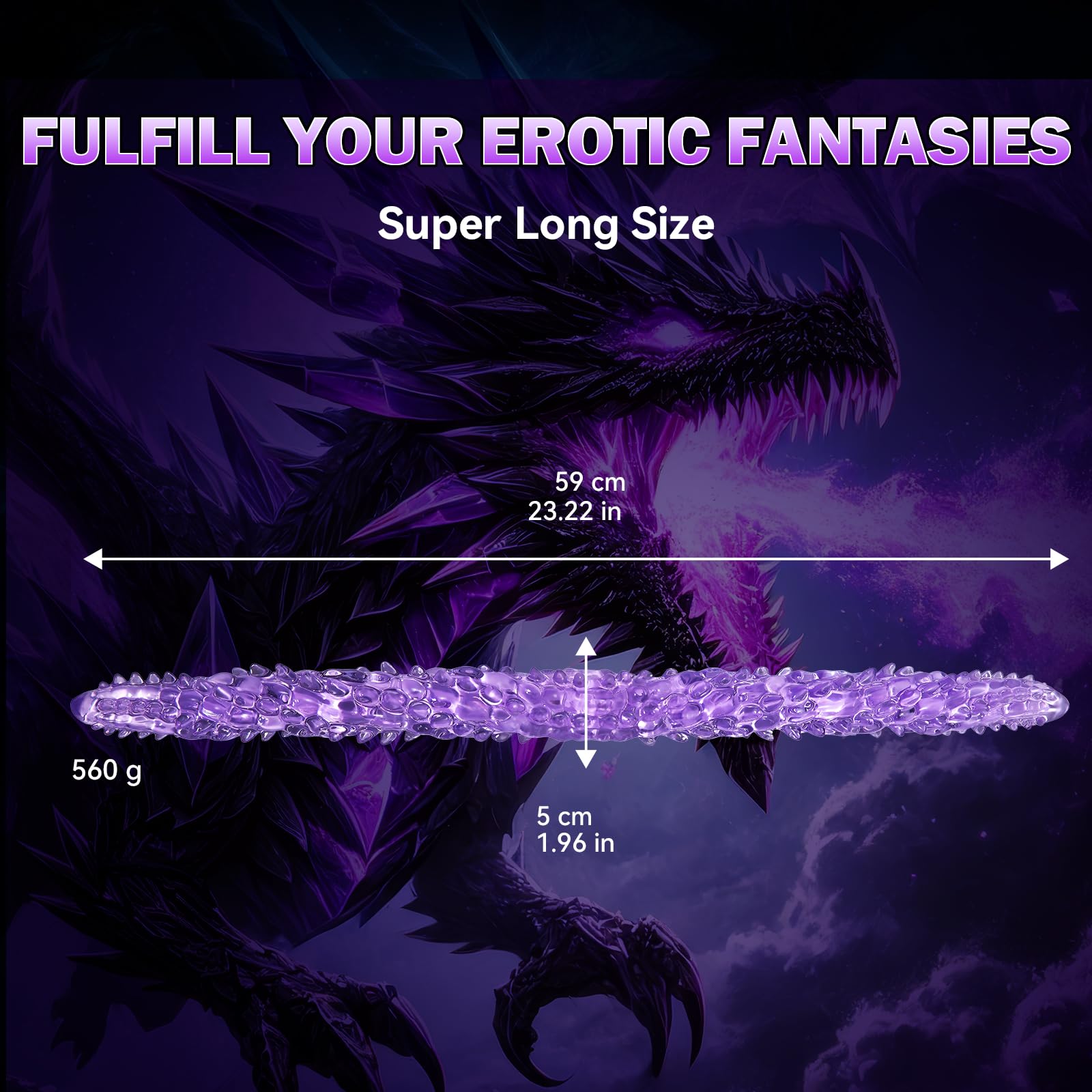 Double Ended Dildo Anal Dildo, 23.2” Long Dildo with Clear Purple Flexbile Big Dildos, Monster Double Sided Dildos & Large Anal Plug, Adult Sex Toy Lesbian Couples Gay Women Clitoral Stimulator