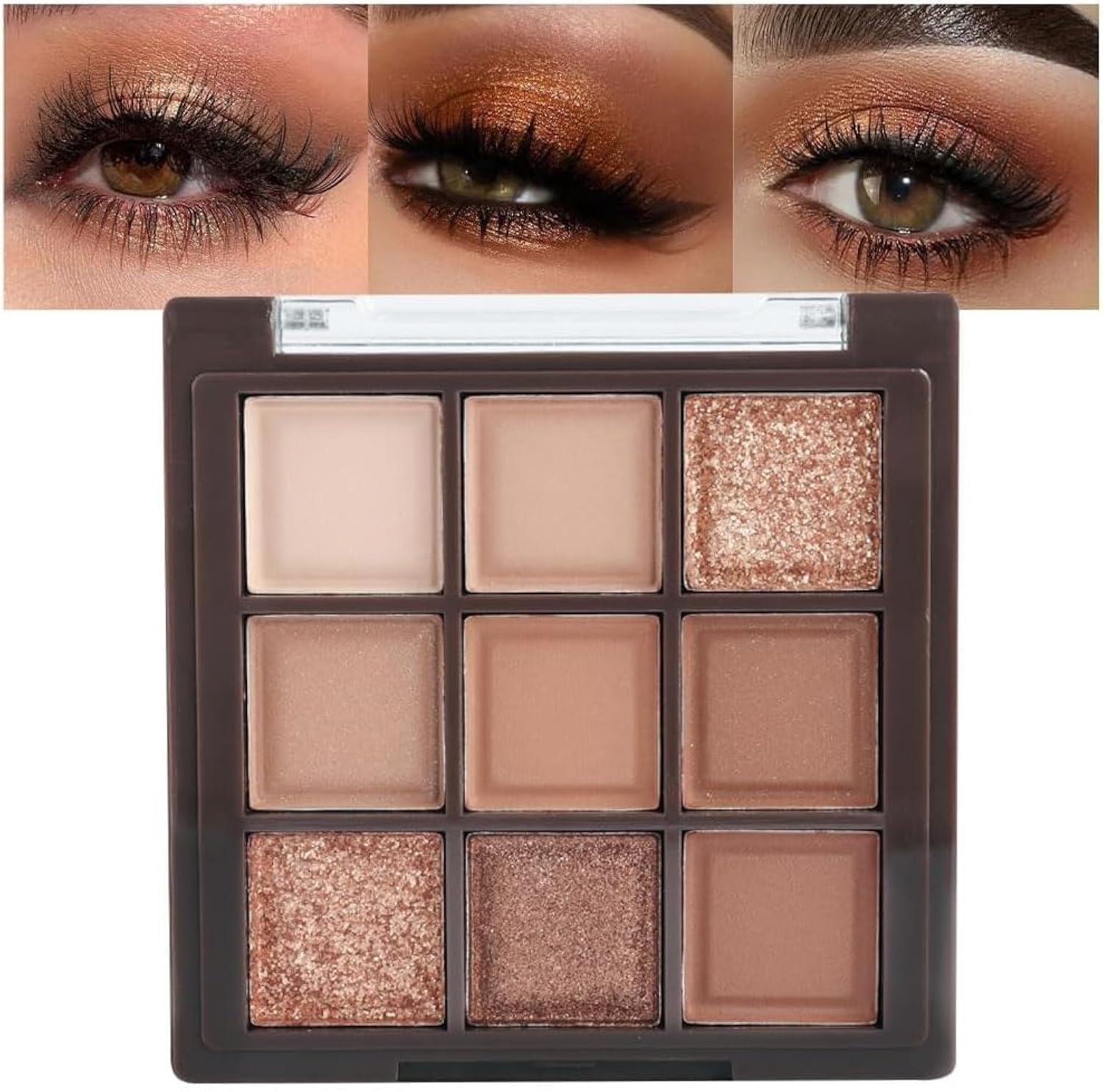 9Color Rose Gold Dark Brown Eyeshadow Palette, Makeup Matte Shimmer Korean Natural Neutral Smokey Eye Eyeshadow Palettes, Highly Pigmented Naturing-Looking Long Lasting Waterproof Blendable