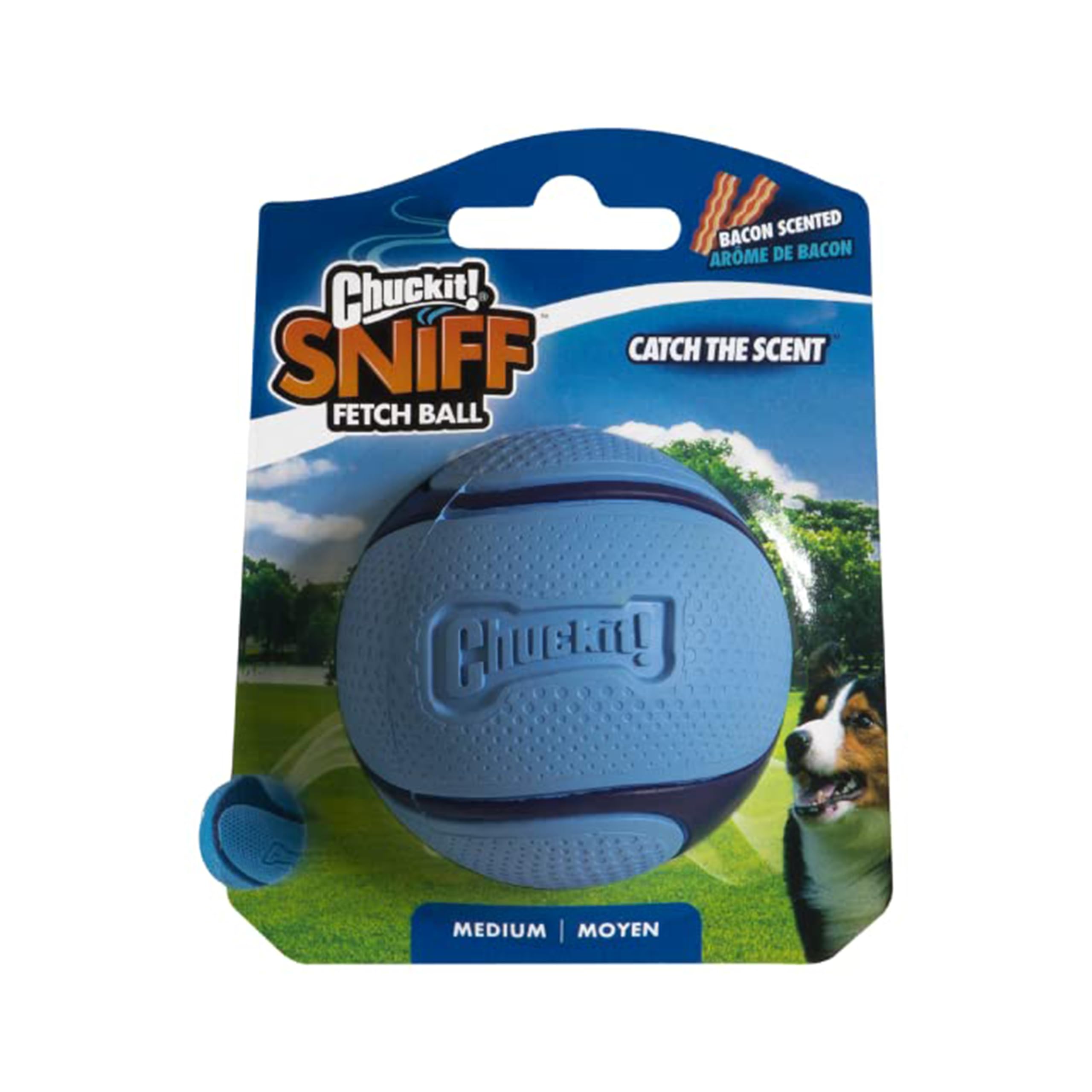 Chuckit Sniff Ball Dog Toy Durable High Bounce Bacon Scented Rubber Dog Ball Fetch Toy Medium 1 Pack
