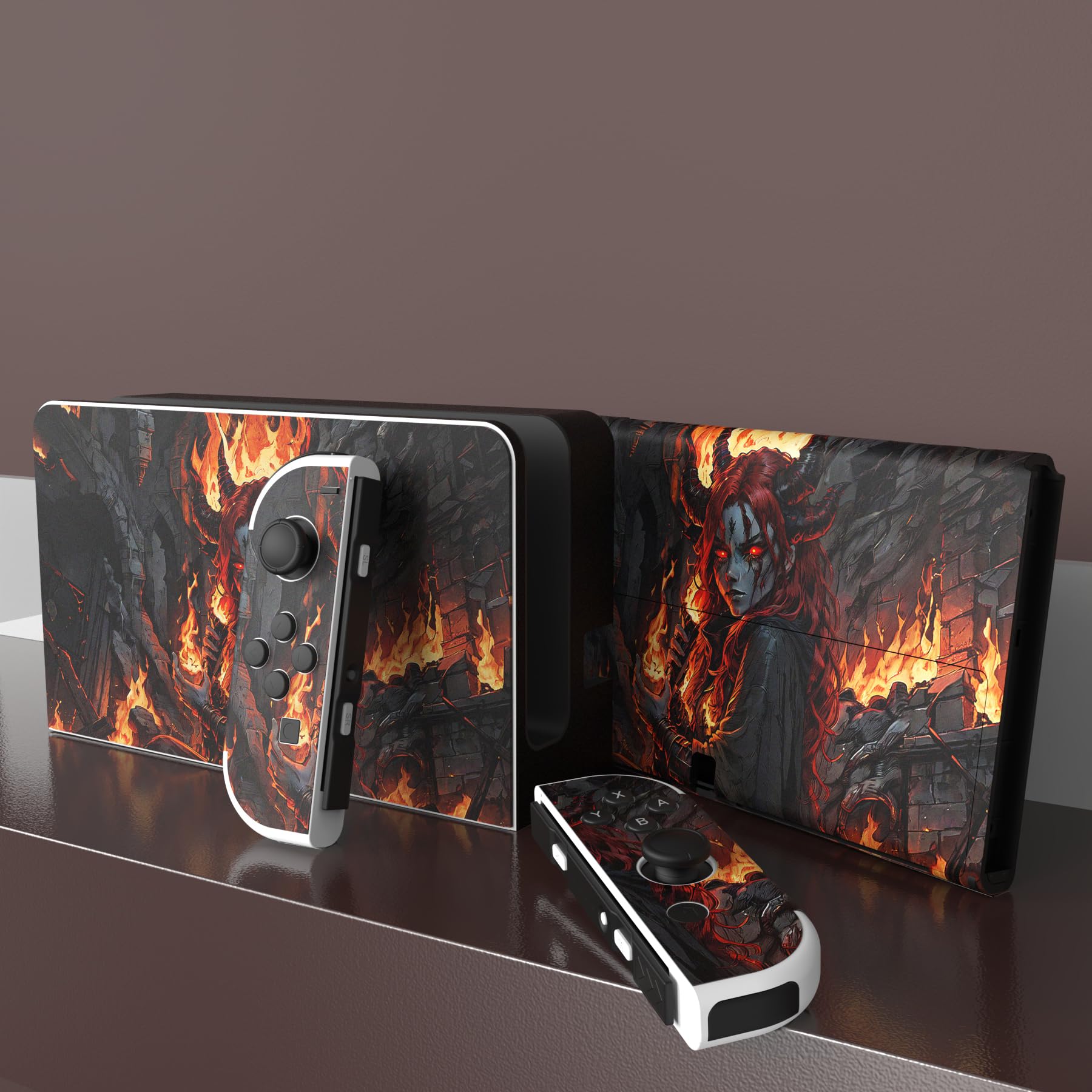 PlayVital Skin Sticker für Nintendo Switch OLED Modell,Aufkleber Sticker Decal Folie Abziehbild Faceplates Klebefolie für Switch OLED Konsole&Joy Con&Dock&Grip(Flamme Gesandter)