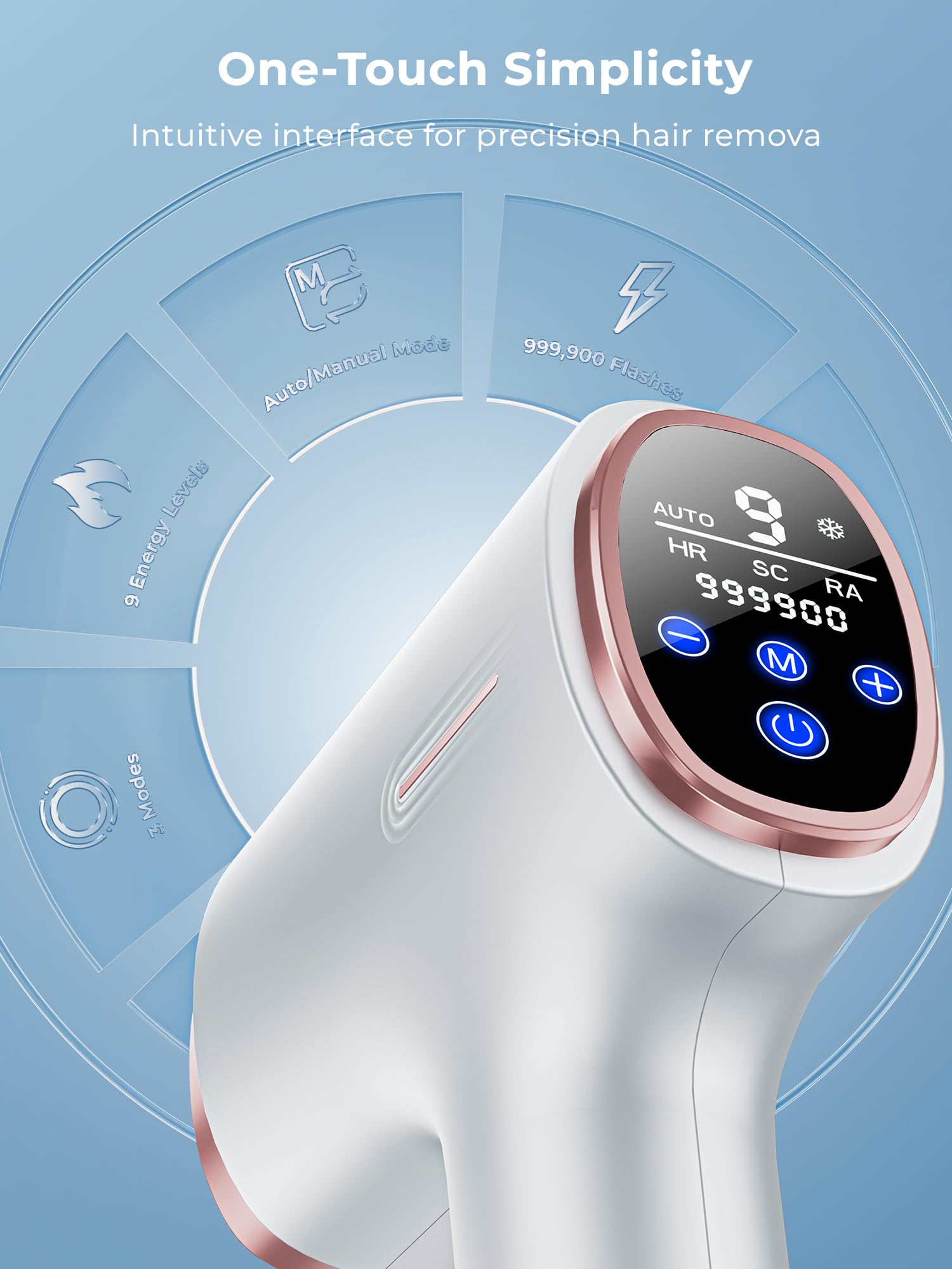 Epilatore Luce Pulsata con Funzione di Raffreddamento, Onda Luce 600-1200 NM, Epilatore Laser con 9 Livelli di Energia Max 21 J, Schermo LCD Touch Screen per Bikini, Ascelle, Viso e Corpo - 4