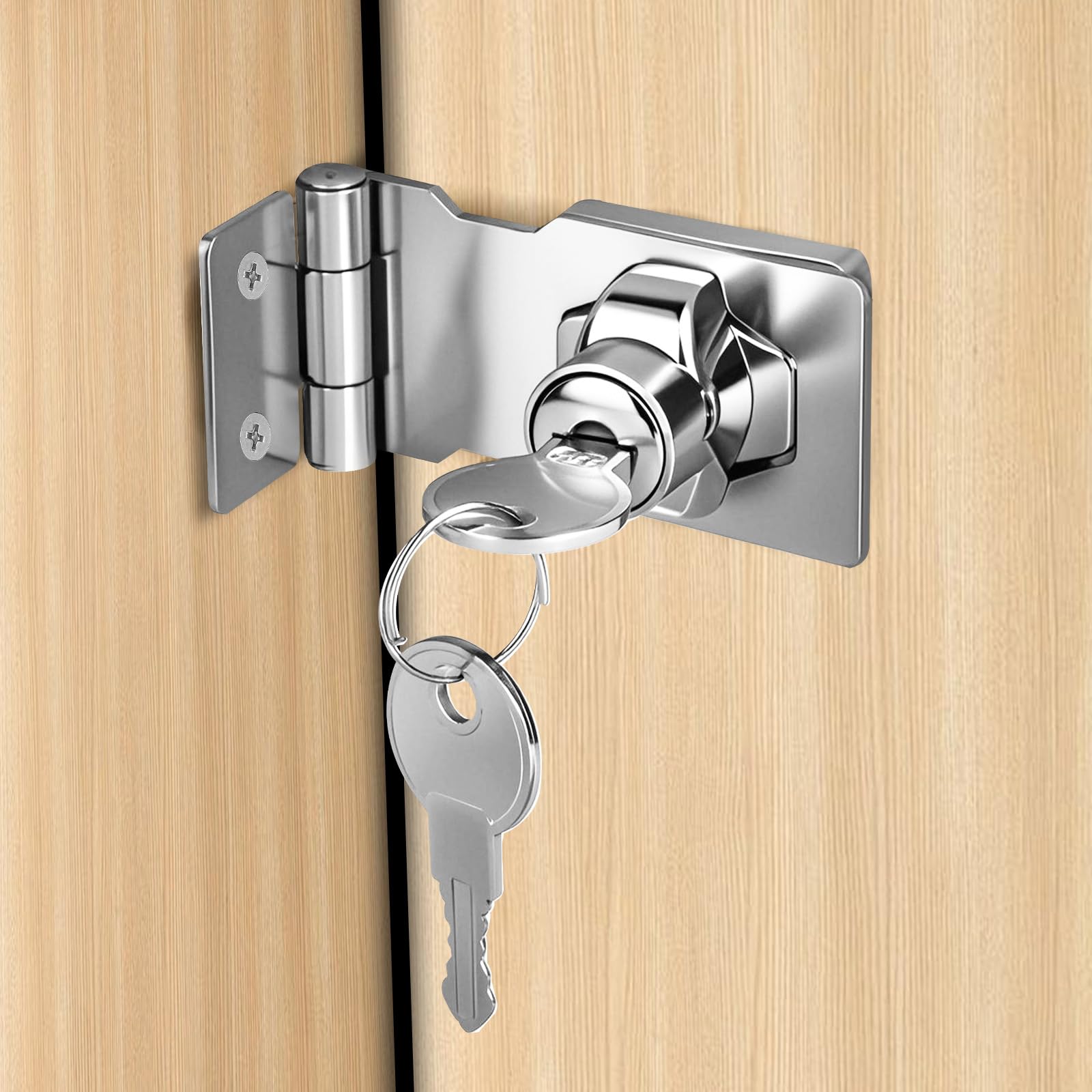 Flintronic Keyed Hasp Lock, 2.5 Inch Door Lock Hasps with 2 Keys, Safety Door Clasp Twist Knob Keyed Locking hasp