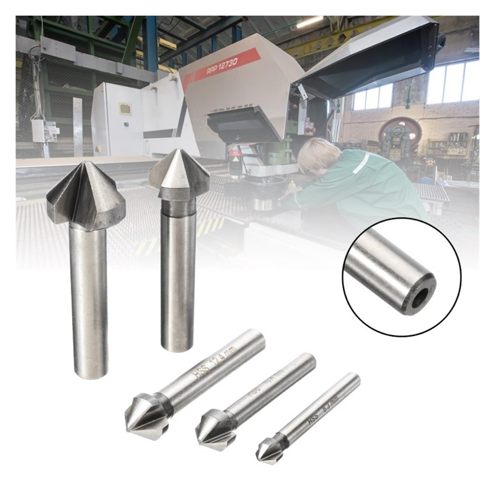 Broca avellanadora Fresa avellanadora de 3 flautas, avellanador 90 grados, eneldo HSS, cortador biselado, perforación agujeros acero, herramienta chaflán 4,5 a 50mm(5pcs-18-40)