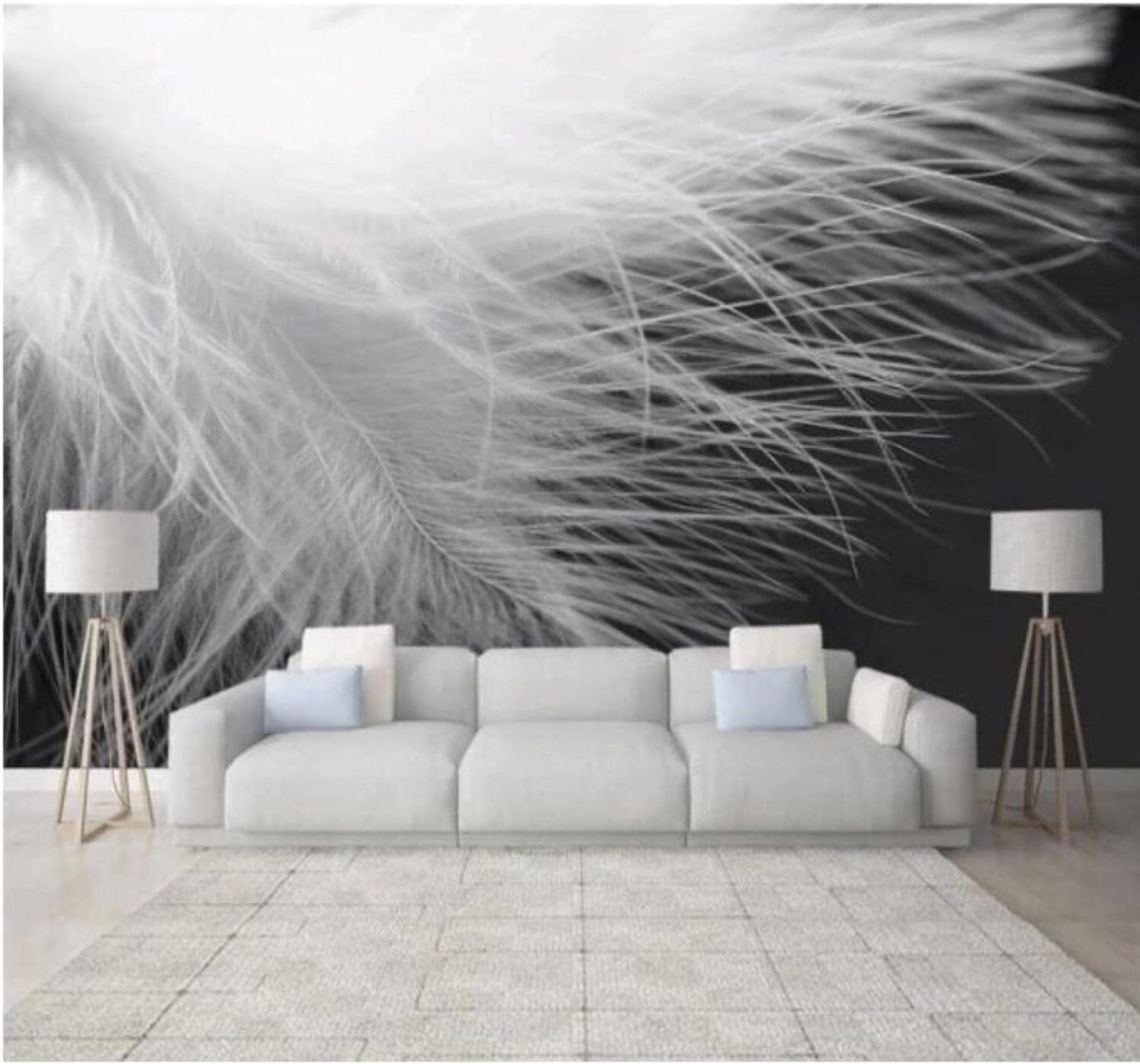 XLMING Minimalist Three Dimensional Black and White Feathers Unique 3D Wallpaper Luxury Silk Study Dining Feature Sofa Grey Bedroom Living Room Tv Decorative Wall-150cm×105cm