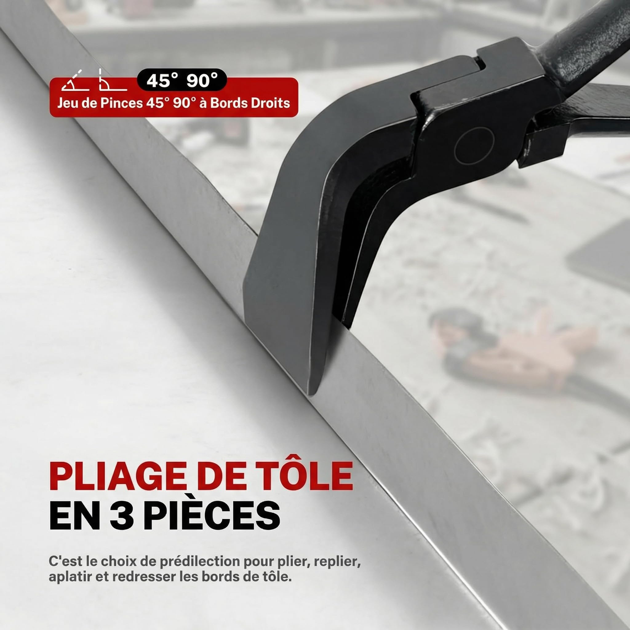 BILITOOLS Pince à Border 3 Pièces 0°45°90°, Pince à Plier Tôle & Zinc | acier carbone trempé, mâchoires 60 mm, poignée antidérapante, pour zingueur & bac acier