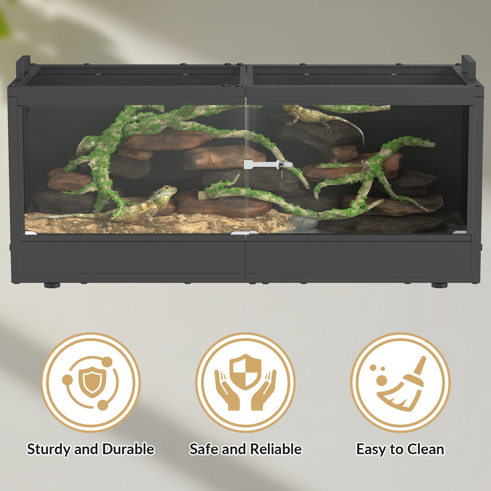 YBING Terrario per rettili da 20 galloni, serbatoio drago barbuto con porta in vetro, serbatoio per rettili con apertura frontale, 71,1 x 30,5 x 30,5 cm, struttura in metallo, habitat per gechi