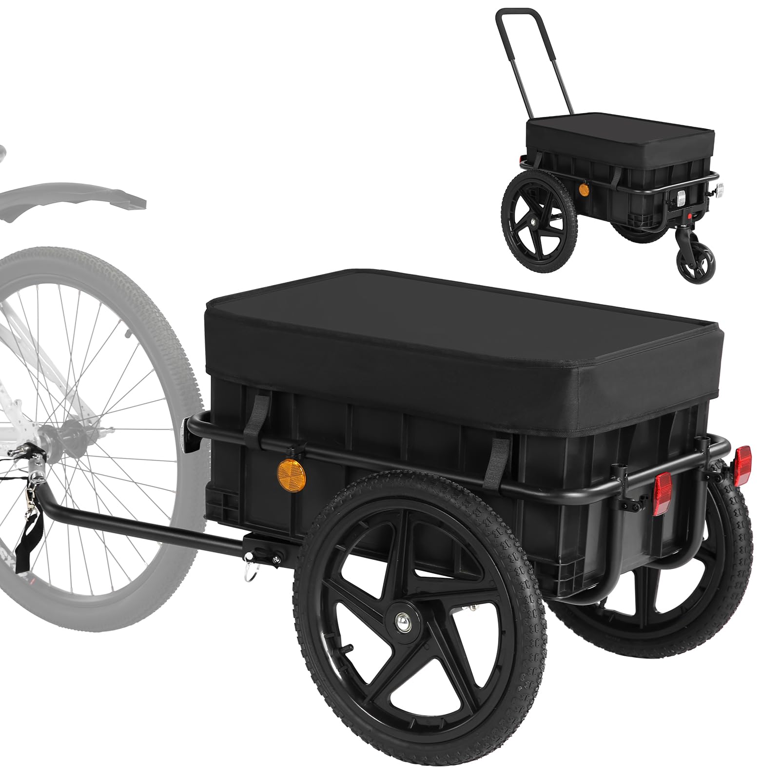 Remorque de vélo 2 en 1 avec Barre coulissante, Cadre en Fer Robuste, pneus pneumatiques de 40 cm, Charge maximale 40 kg