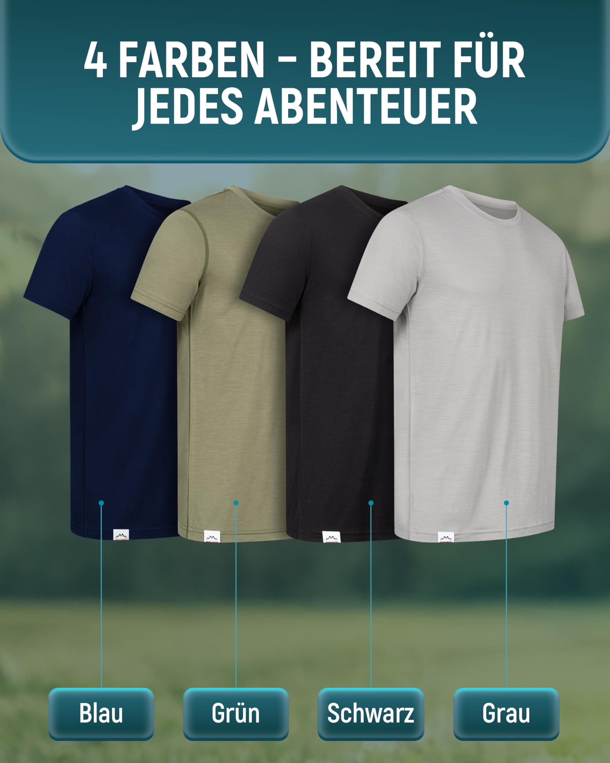 Alpenwert® Merino Shirt Herren [Made IN Portugal] perfektes Wandershirt Wander Tshirt aus Merinowolle Tshirt für Sport, Outdoor, Funktionsshirt (DE/NL/SE/PL - S/M/L/XL - Grün/Grau/Navy Blau/Schwarz)