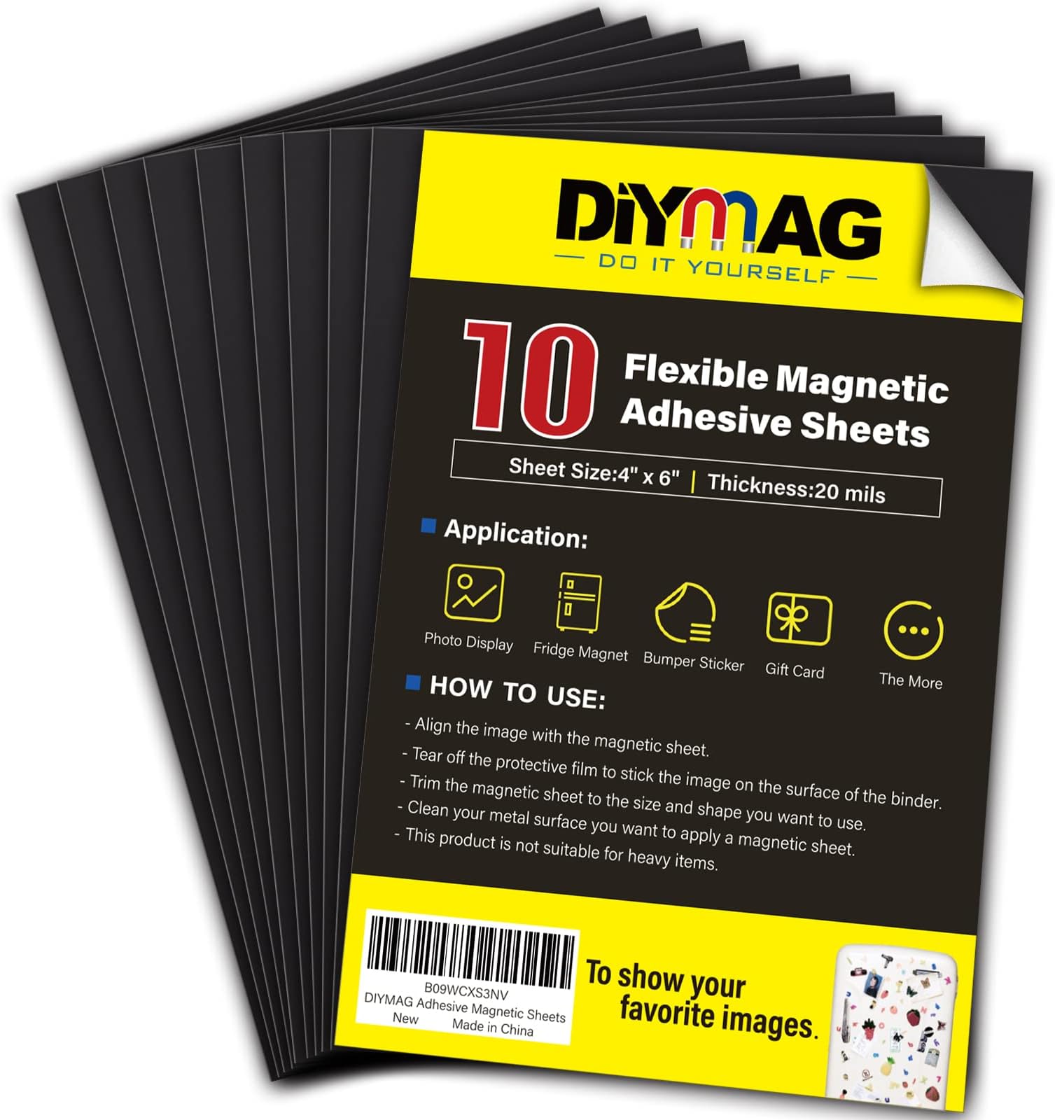 DIYMAG Magnetic Adhesive Sheets, 4 x 6" 10 Pack Cuttable Magnets Flexible Magnet Sheets with Adhesive for Crafts Photos Classroom Decorations Easy Peel and Stickers for Planning and Organization