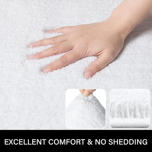 Miniatura 4 de LOCHAS Juego de 2 alfombras de baño blancas, suaves alfombras de baño en forma de U de 20 x 20 y 34 x 20 pulgadas, tapetes de secado rápido para