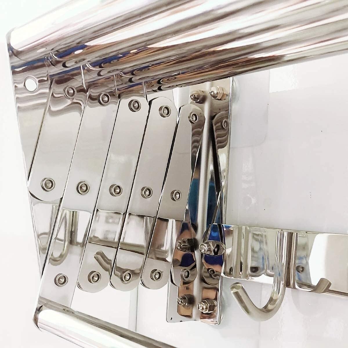 Telescopic Clothes Airer Towel Rack, Wall-Mounted Stainless Steel Folding Drying Rack with Hook for Bathroom, Balcony, Toilet(84cm)