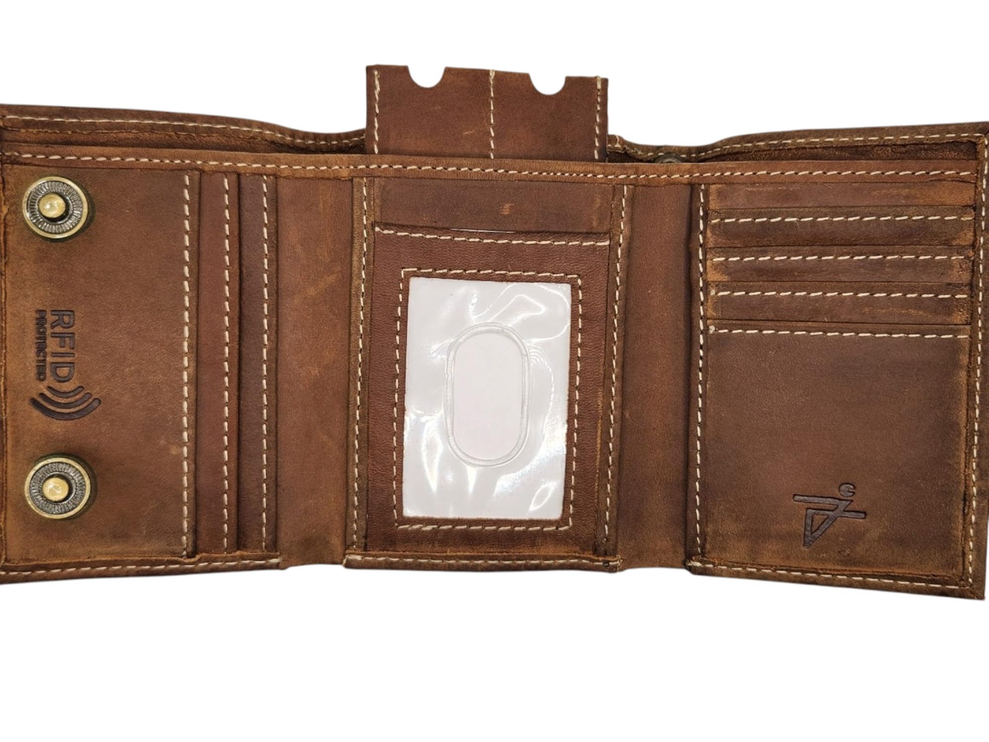 Men's Trifold Chain Wallet, Biker-High Security, ID Window, Credit Card Holder, RFID Safe Leather, YKK Zip Pocket, Snap Closer, Designed in USA (