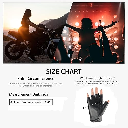Miniatura 4 de Long Keeper Guantes de cuero PU sin dedos para mujer, remaches punk, guantes de conducción de motocicleta de medio dedo, guantes de rendimiento de