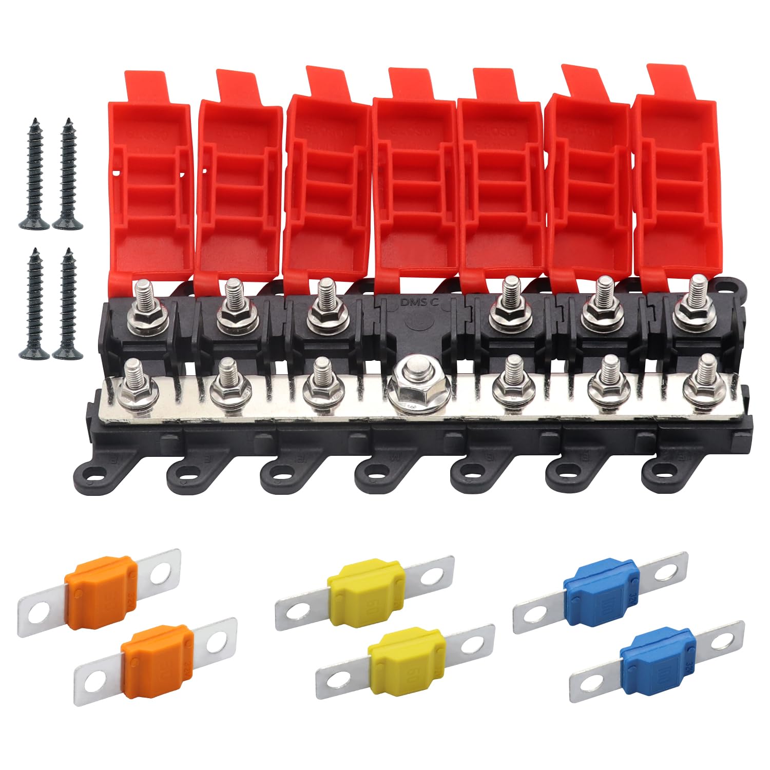 Portafusible de 6 Ranuras Midi para Vehículos, Caja de Fusibles de Latón, Distribuidor de Corriente para Autocaravana, RV, Barco, con Fusibles de 30A, 60A, 100A