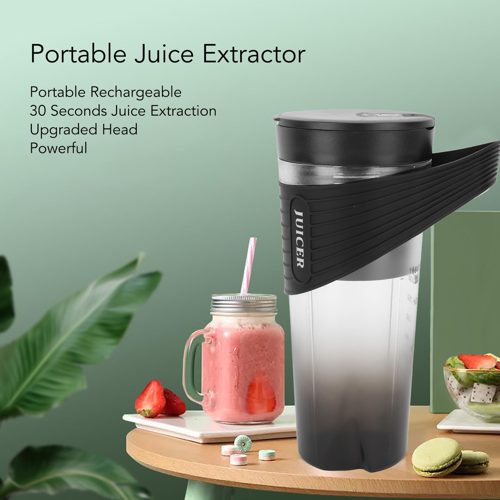 Mini Mélangeur de Voyage, capacité de 460 Ml, Mélangeur Portable Puissant, Presse-agrumes Rechargeable avec Paille en Silicone, Mélangeur de Fruits électrique Personnel pour