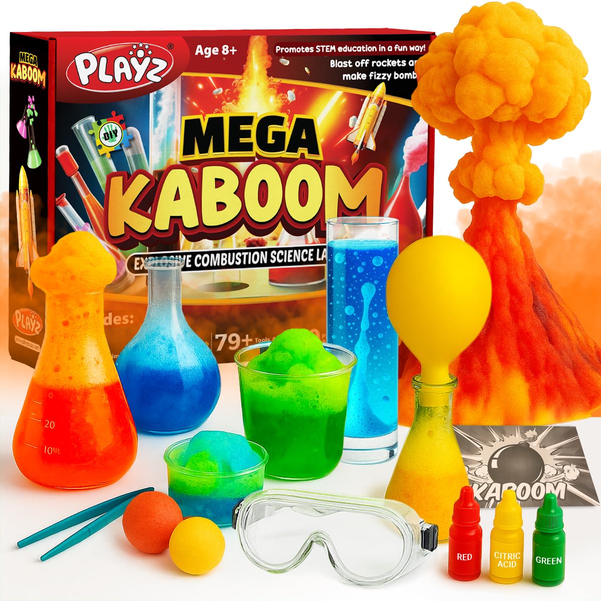Playz Mega Kaboom! 150+ Explosive Science Experiments Kit for Kids Age 8-12 with 75 App & Video Guided Experiments - Chemistry Set STEM & Educational Toys & Gifts for Boys, Girls, Teenagers & Kids