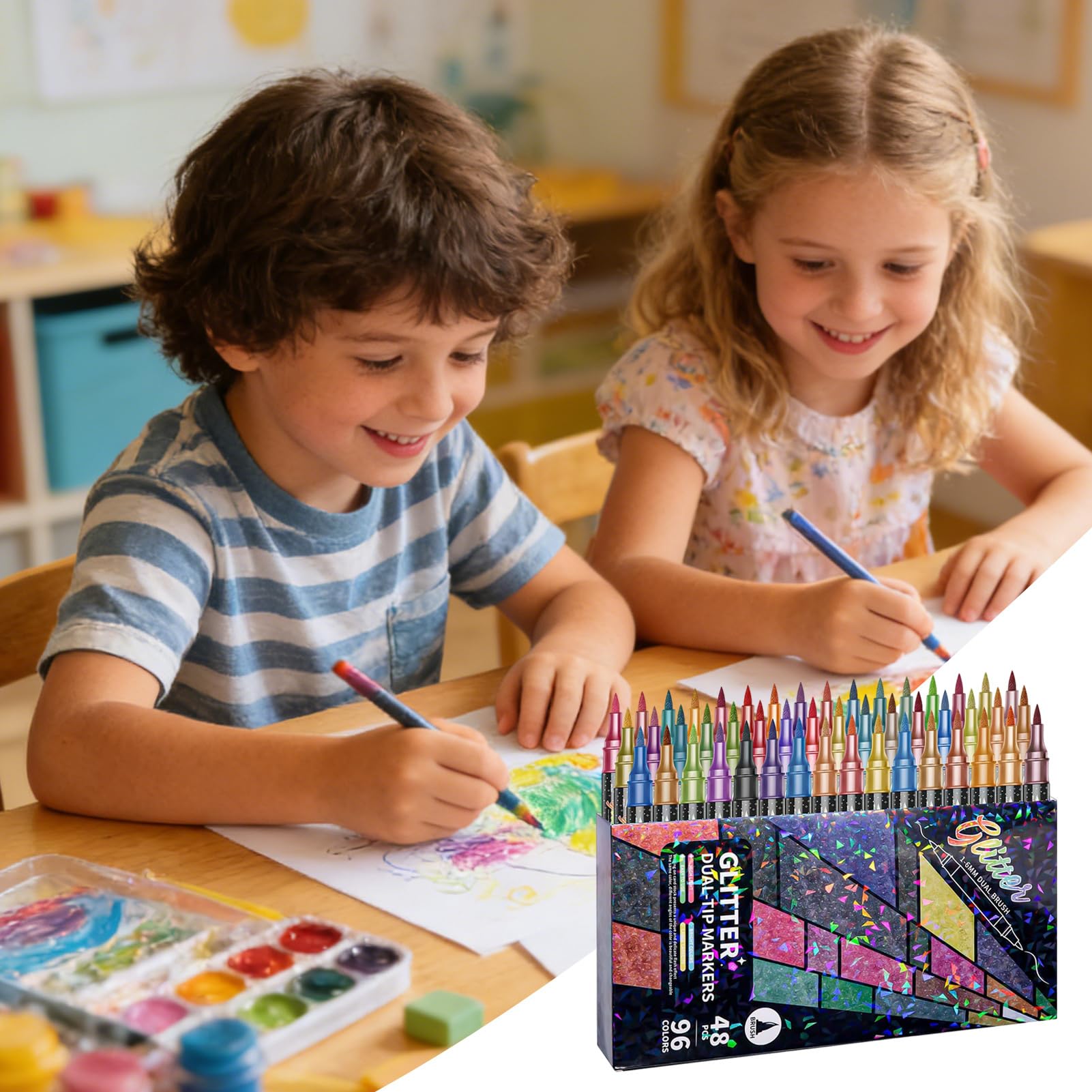 Brokatowe pisaki Szybkoschnący, bezpieczny tusz na bazie wody | Błyszczące konturowe pisaki malarskie Do prac DIY, scrapbookingu, kartek okolicznościowych, dla dzieci i dorosłych