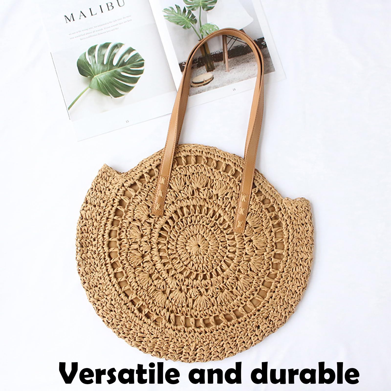 Panier De Plage Paille Sac Bandoulière Rétro Rond Sac À Bandoulière Rotin De Paille Pour À Main Femme Ete Paille De Plage Paille Pour les voyages, les vacances, les loisirs