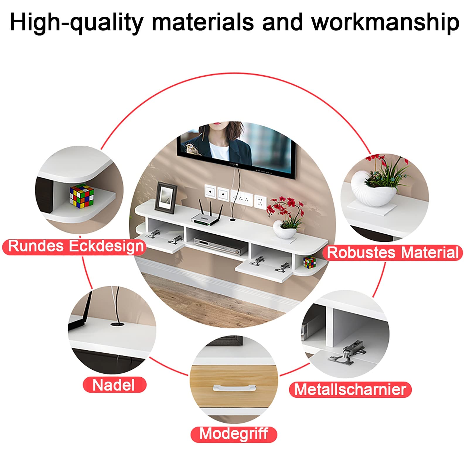 Supporto da parete in legno per TV, supporto per console multimediale per console audio/video, scatola per cavi, dimensioni 100 x 22 x 18,4 cm