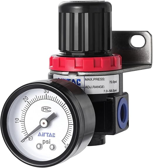 Low Pressure Air Compressor Regulator Airtac AR2000 1/4'' NPT with Bracket and Gauge 0-60 PSI Adjustable