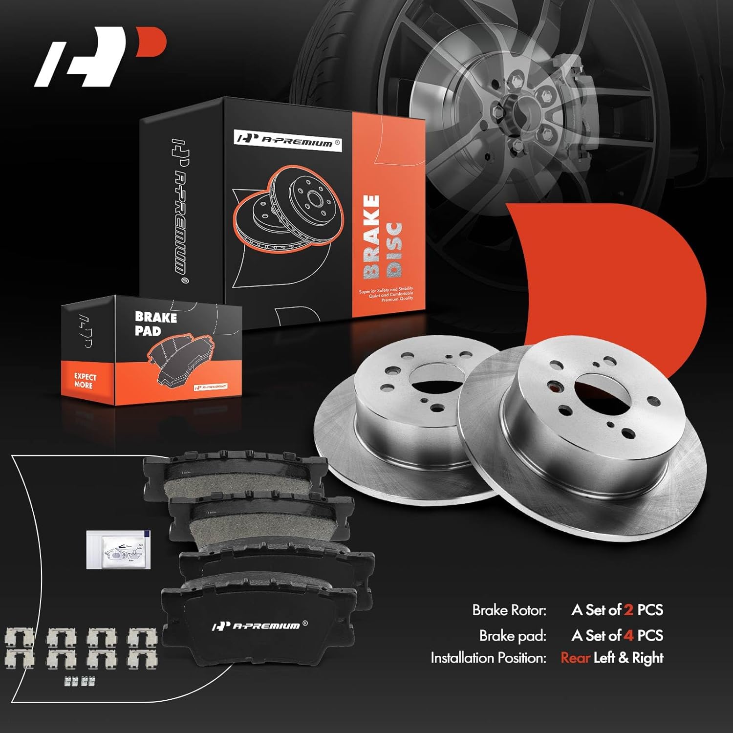 A-Premium 11.06 inch (280.9mm) Rear Solid Disc Brake Rotors + Ceramic Pads Kit Compatible with Lexus and Toyota Models - ES300h 2013-2018, ES350 2013-2018, Avalon 2013-2018, Camry 2012-2017, 6-PC Set