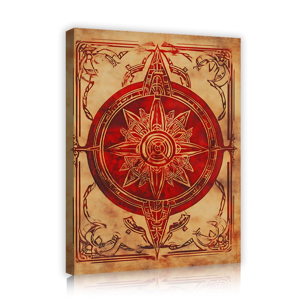 TOANGWALL Retro Red Sun Mandala Canvas Wall Art Gaming Room Vintage Gold Magic Totem Poster Prints for Bedroom Lounge Decor 40x50cm