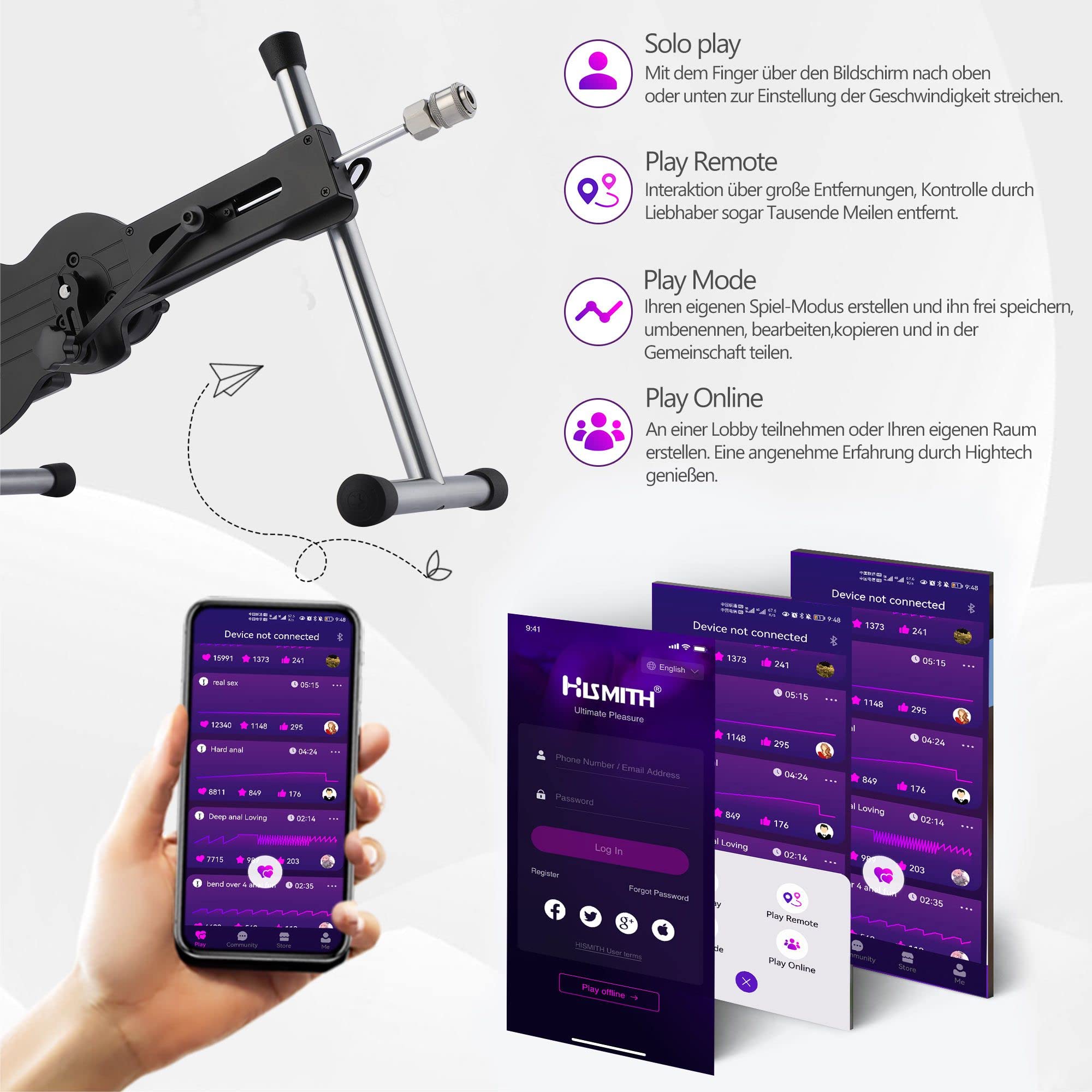 HISMITH mini máquina de sexo con control APP, máquina para follar para adultos con sistema KlicLok, máquina del amor portátil unisexo, AK-09.