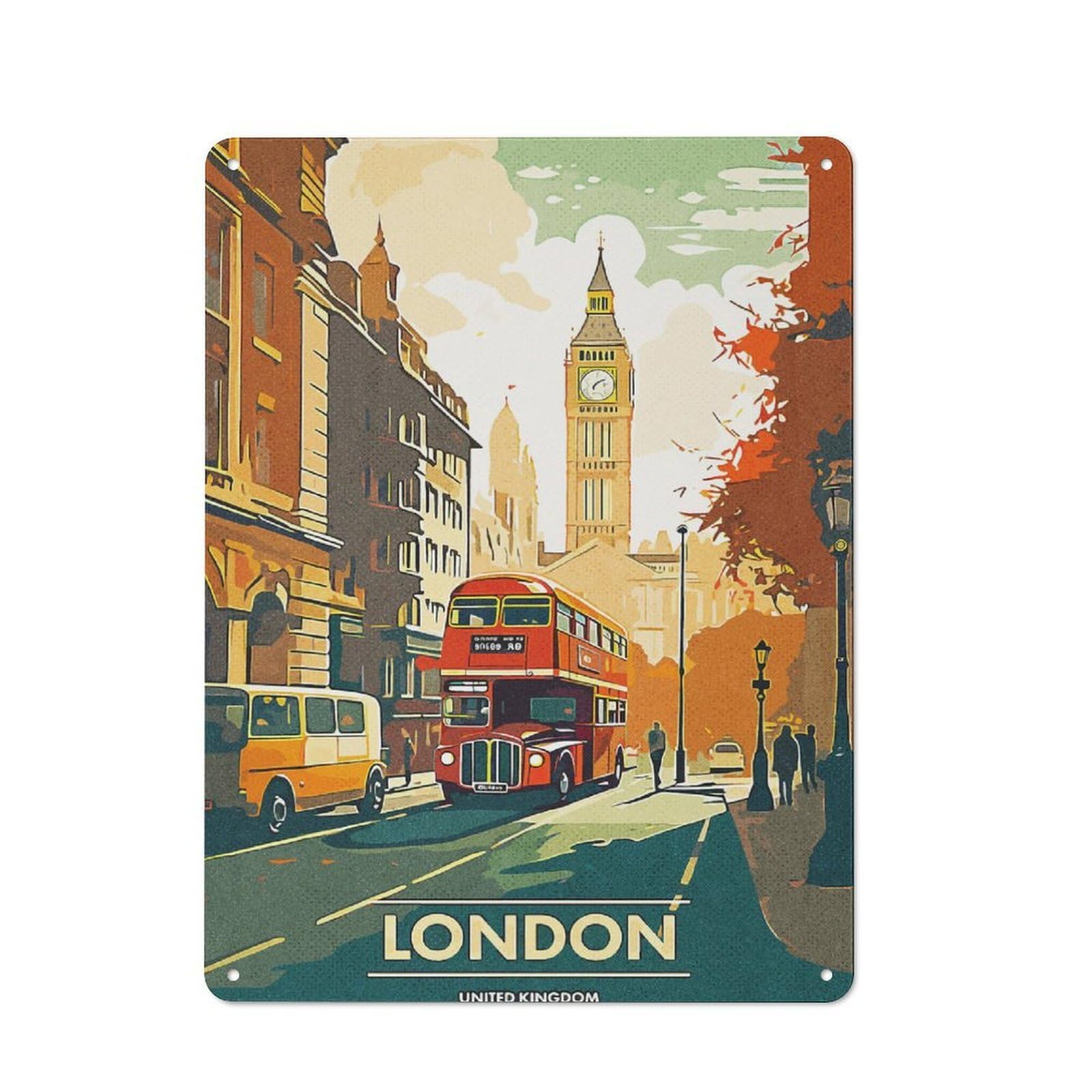Junmoney London City Retro-Style Metal Wall Sign 40X30cm For Pub Or Café, A New Home Present For Hospitality Wall Decor Collectors