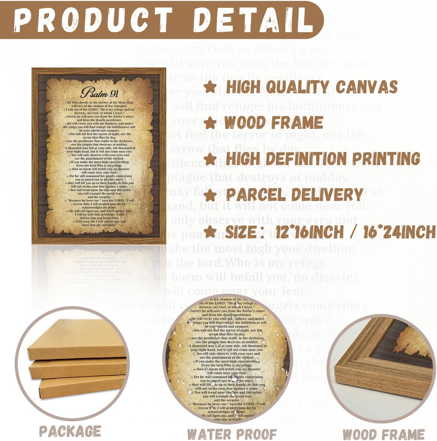 Dytila Bible Verses Wall Decor - Framed 12x16 Inch Vintage Psalm 91 Wall Art, Christian Spiritual Canvas Prints, Faith Paintings, Serenity Prayer Religious Scripture Artwork for Church Prayer Room - Image 7