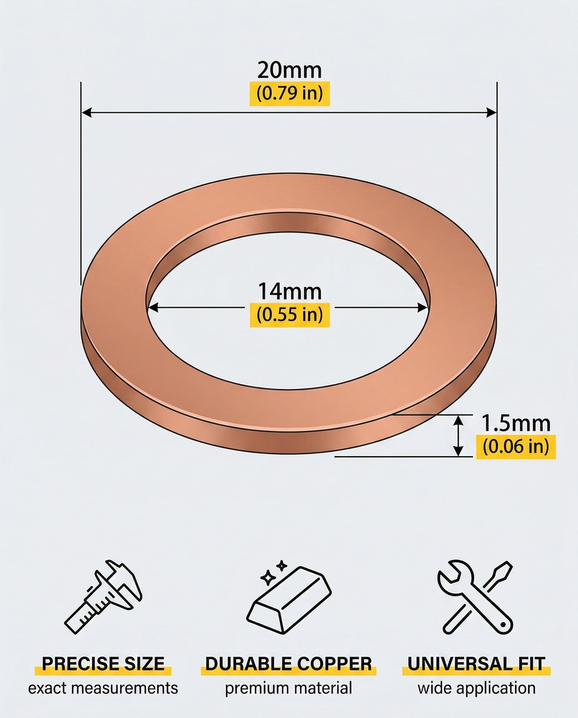 Guarnizione Tappo Coppa Olio Motore M14x1.5 Rame Set 15 Pezzi Rondella Antiperdita Universale per Auto Moto