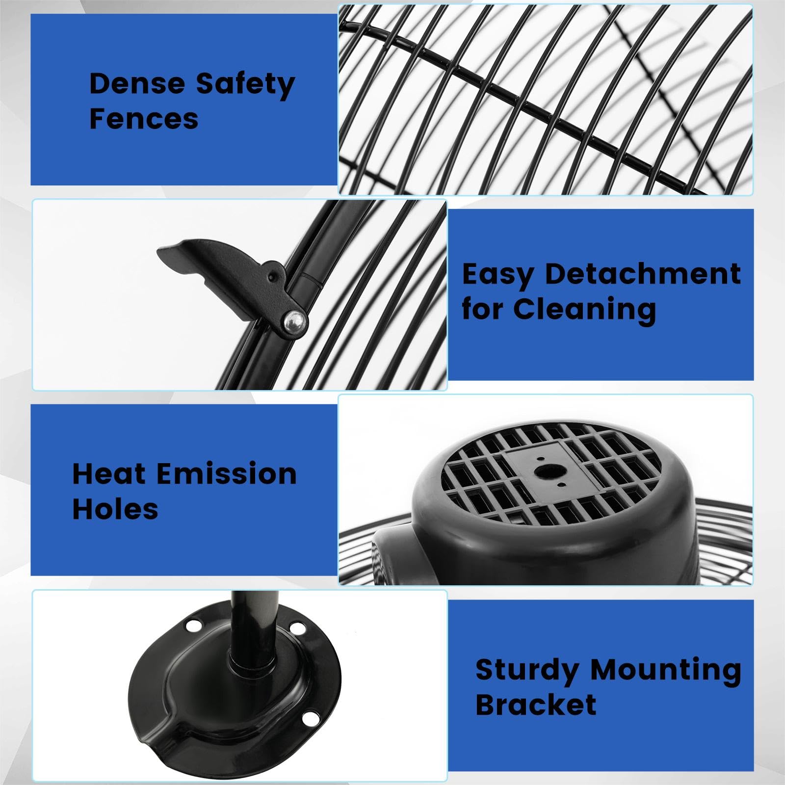 SOARS Ventilatore da Parete 120 W, 3 Velocità, Angolo Verticale di 30° e Orizzontale Automatico di 85°, Ventilatore Industriale per Magazzino, Officina, Cantina, Ufficio, φ56 CM (Nero)