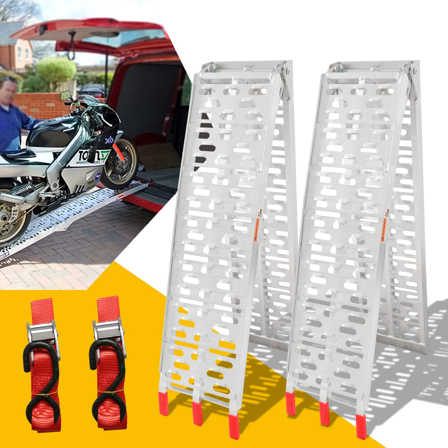 2 rampe di carico pieghevoli, 680 kg, in alluminio, 226 x 30,5 x 5,5 cm, per moto, ATV, quad, auto, rimorchi