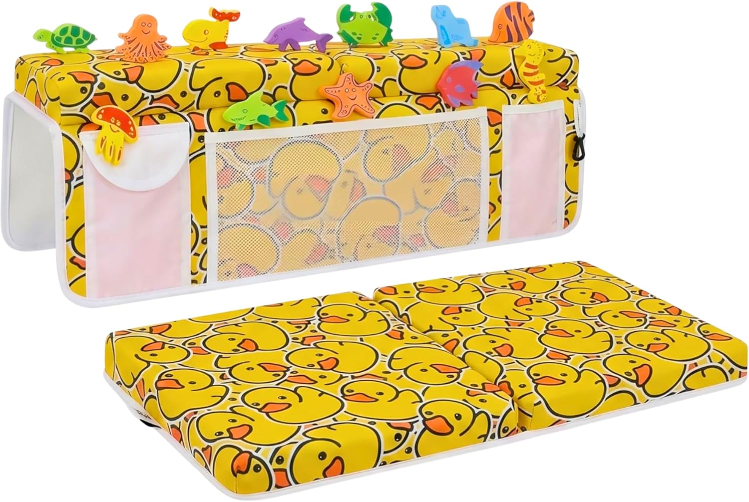 Bath Kneeler –8 Suction Cups & 2" Padding.Certified Non Toxic Bath Kneeling Pad for Bath Tub & 5 Bath Toy Organizer. Fast Dry Baby Bath Kneeler and Elbow Rest Pad Set by Supa Ant-Duck