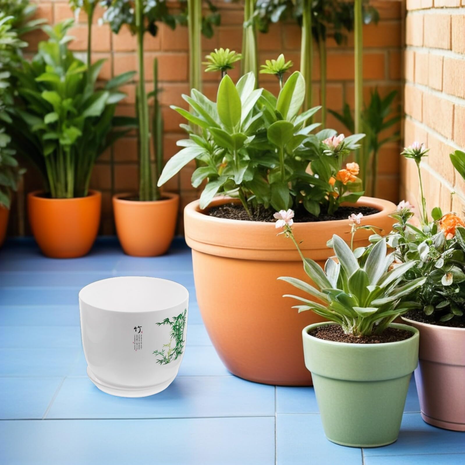 Dekoracyjna doniczka imitująca ceramikę z podstawką, lekka plastikowa donica na storczyki i sukulenty, z odpływem, idealna do hydroponicznych, ogrodów, balkonów i bonsai, 30x25 cm