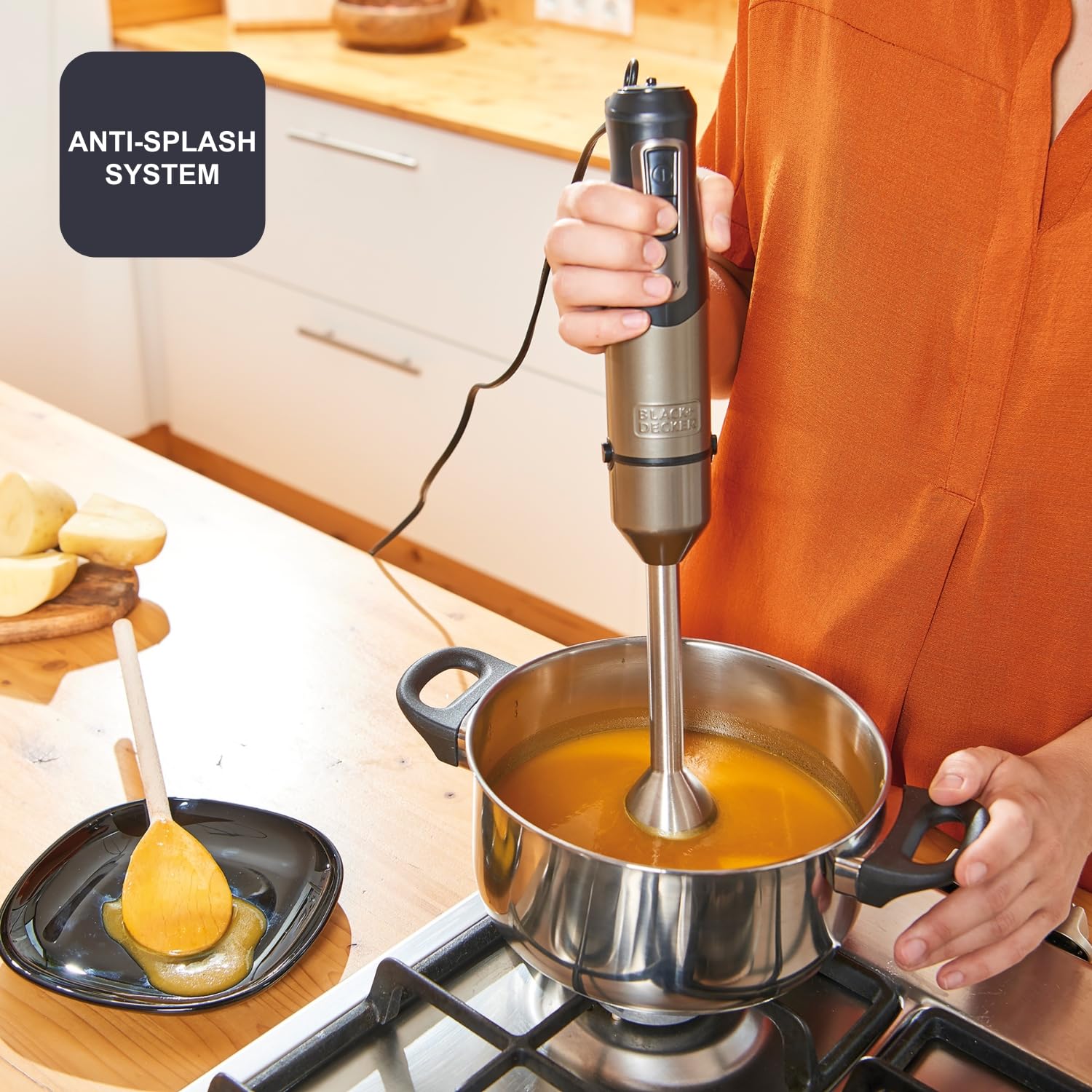 BLACK+DECKER - Frullatore a Immersione 1000W | 20 velocità + TURBO | Lame in acciaio inossidabile smontabili | Tritaghiaccio | Impugnatura ergonomica | set completo di accessori intercambiabili